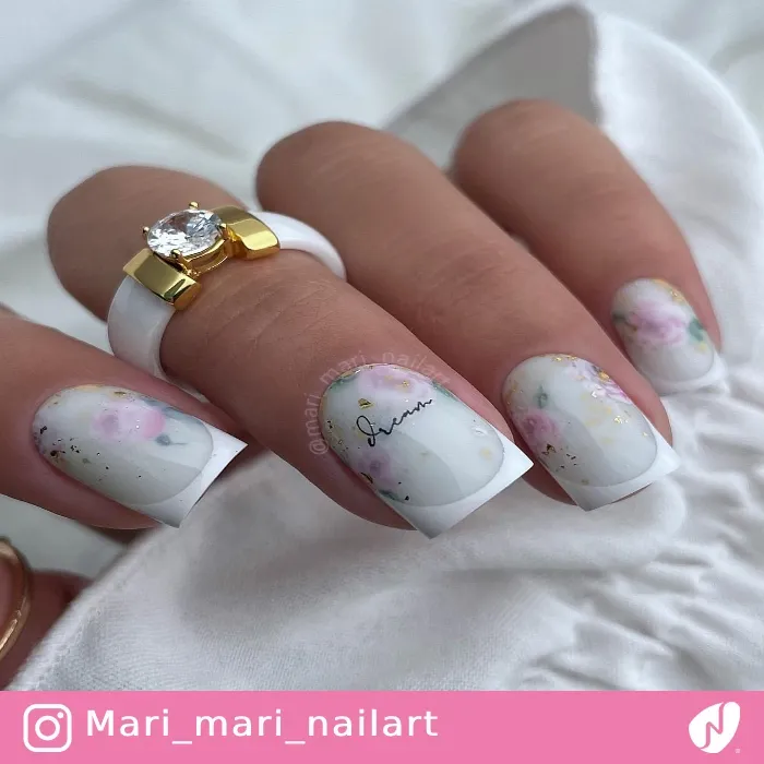 Delicate French and Flower Nails